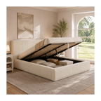 Lit coffre double JADE avec sommier 140 x 190 cm velours côtelé beige
