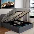 Lit coffre double NORFOLK avec tête de lit et sommier 140 x 190 cm tissu gris anthracite