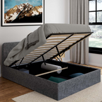 Lit coffre double NORFOLK avec tête de lit et sommier 140 x 190 cm tissu gris anthracite