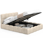 Lit coffre double NUAGE avec tête de lit matelassée et sommier 140 x 190 cm velours beige