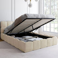 Lit coffre double NUAGE avec tête de lit matelassée et sommier 140 x 190 cm velours beige