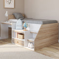 Lit combiné avec sommier, bureau et rangement LEOPOLD 90 x 190 cm hêtre et blanc
