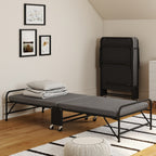 Lit d'appoint pliant 1 personne en métal ZAK avec sommier et matelas 70x190 cm gris et noir