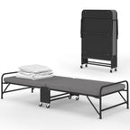 Lit d'appoint pliant 1 personne en métal ZAK avec sommier et matelas 70x190 cm gris et noir