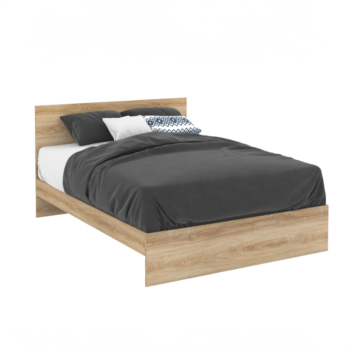 Lit double OMAHA avec tête de lit et sommier 140 x 190 cm aspect hêtre