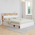 Lit double CLEM avec rangements + tête de lit et sommier 180 x 200 cm blanc et hêtre