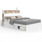 Lit double CLEM avec tête de lit, rangements et sommier 140 x 190 cm blanc