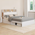 Lit double CLEM avec tête de lit, rangements et sommier 140 x 190 cm blanc