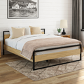 Lit double industriel DETROIT avec tête de lit et sommier 140 x 190 cm bois et métal noir