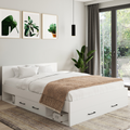Lit double MINEA avec tiroirs + niches de rangement + tête de lit et sommier 140 x 190 cm blanc