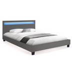 Lit double NEO avec tête de lit LED intégrée et sommier 140 x 190 cm PVC gris