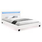 Lit double NEO avec tête de lit LED intégrée et sommier 140 x 190 cm en PVC blanc