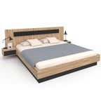 Lit double SANTA avec tête de lit + tables de chevet intégrées et sommier 180 x 200 cm bois et noir