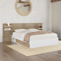 Lit double SAVANA avec tête de lit, chevets, rangements et sommier 140 x 190 cm hêtre et blanc