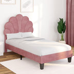 Lit simple coquillage 90 x 190 cm AMANDA avec sommier velours rose poudré