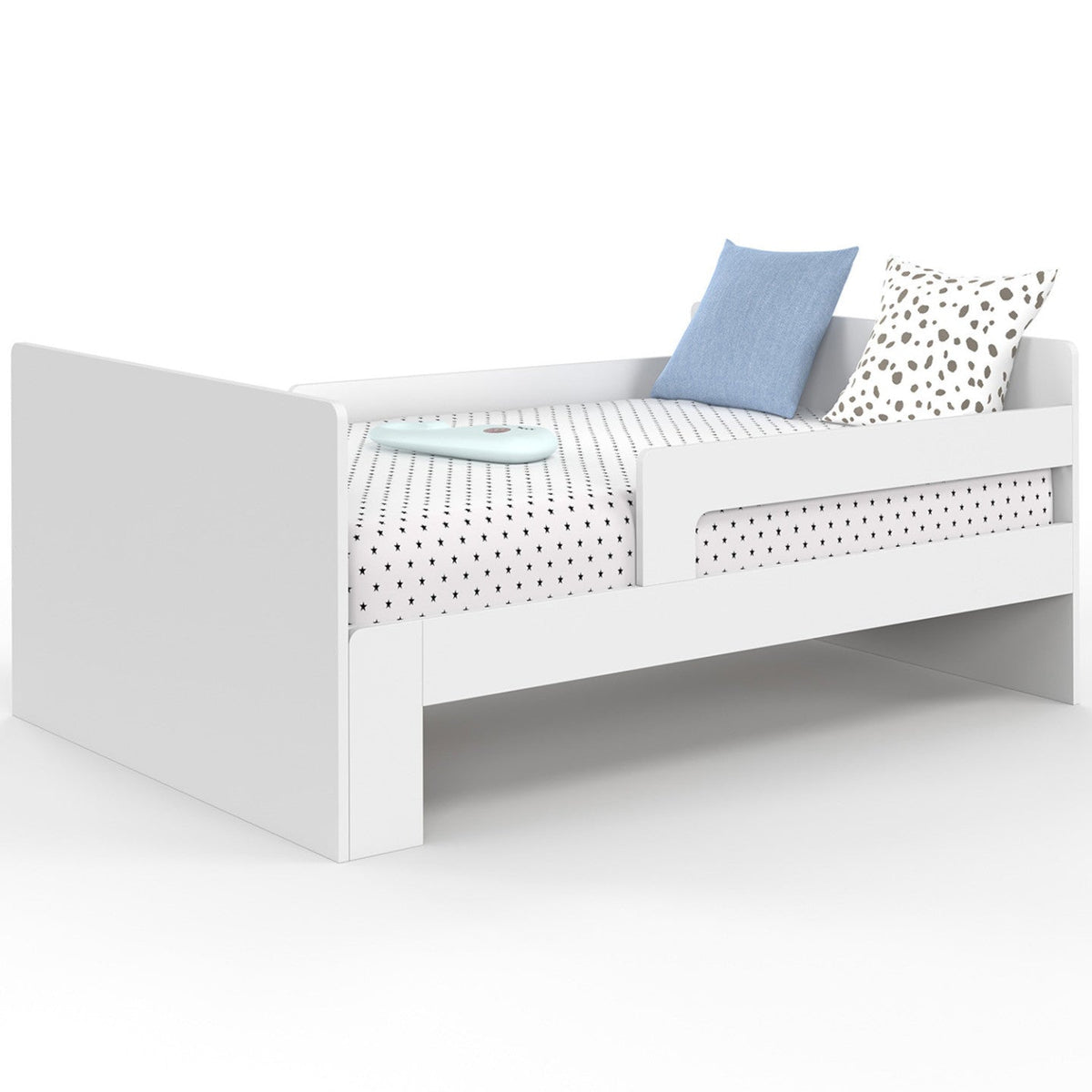 Lit simple évolutif GASPARD 90 x 140/190 cm avec sommier et barrières bois blanc