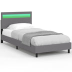 Lit simple NEO avec tête de lit LED intégrée et sommier 90 x 190 cm PVC gris