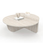 Lot de 2 tables basses rondes asymétriques GUILIA 90 cm effet travertin