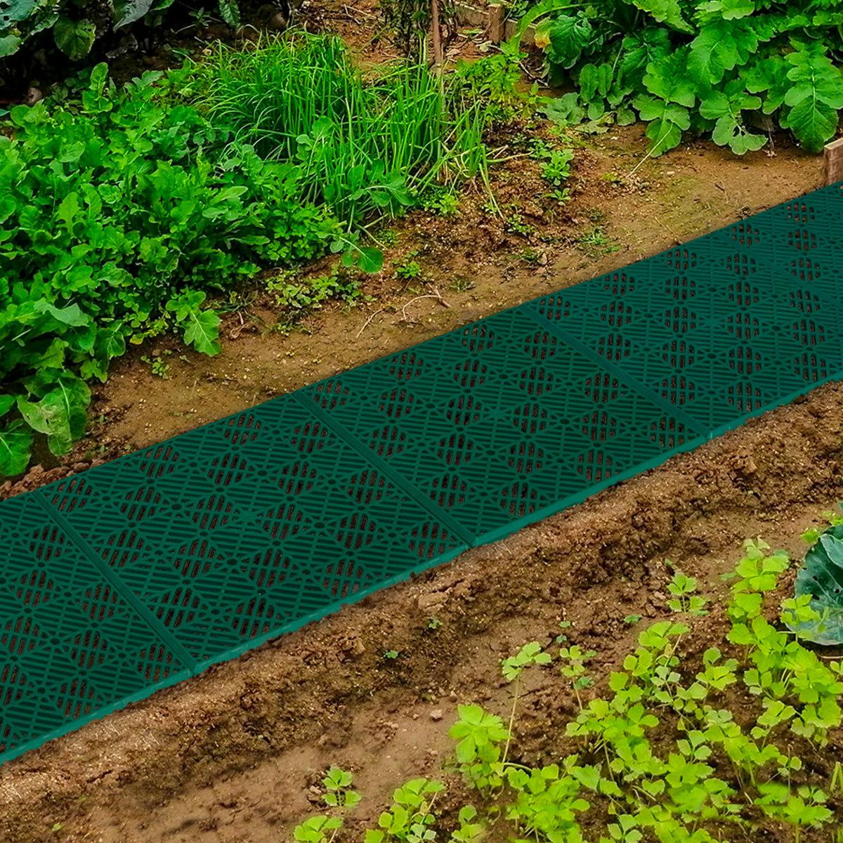 Lot de 10 dalles caillebotis de jardin vertes 29,5x29,5 cm