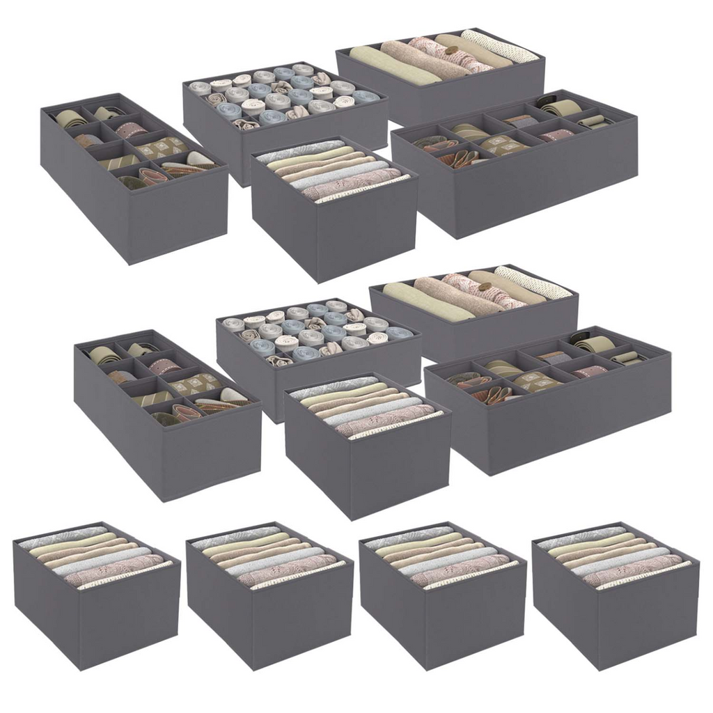 Lot de 14 boîtes de rangement tiroir organisateurs de dressings gris anthracite