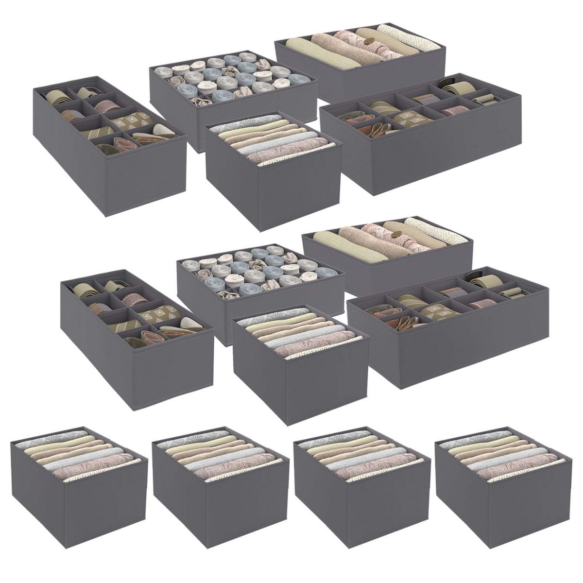 Lot de 14 boîtes de rangement tiroir organisateurs de dressings gris anthracite