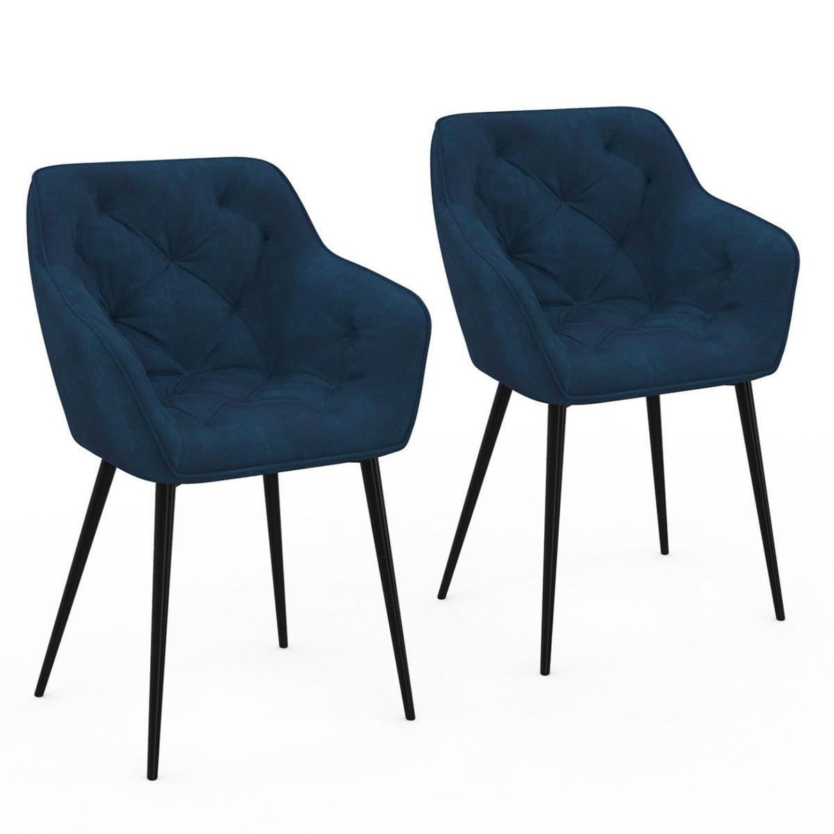 Lot de 2 chaises de salle à manger, fauteuils de table capitonnés LYA velours bleu canard