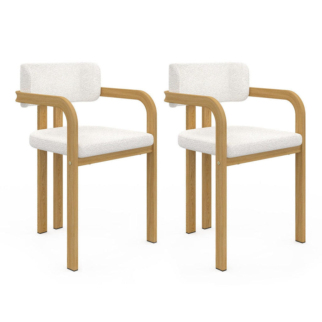 Lot de 2 chaises de salle à manger, fauteuils de table ESMA en métal effet bois et tissu bouclette avec accoudoirs