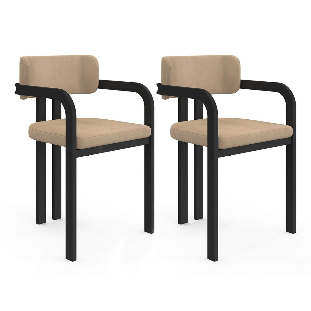 Lot de 2 chaises de salle à manger, fauteuils de table ESMA en métal noir et velours taupe avec accoudoirs