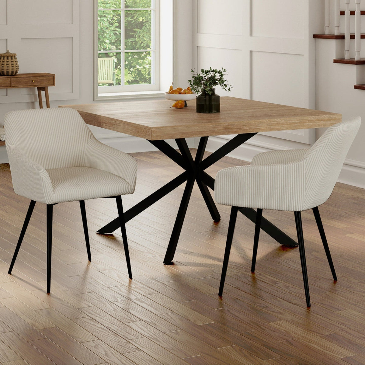 Lot de 2 chaises de salle à manger, fauteuils de table JANY en velours côtelé beige