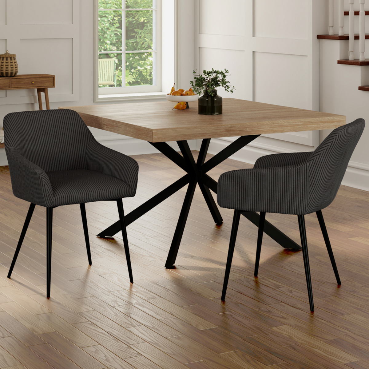 Lot de 2 chaises de salle à manger, fauteuils de table JANY en velours côtelé gris