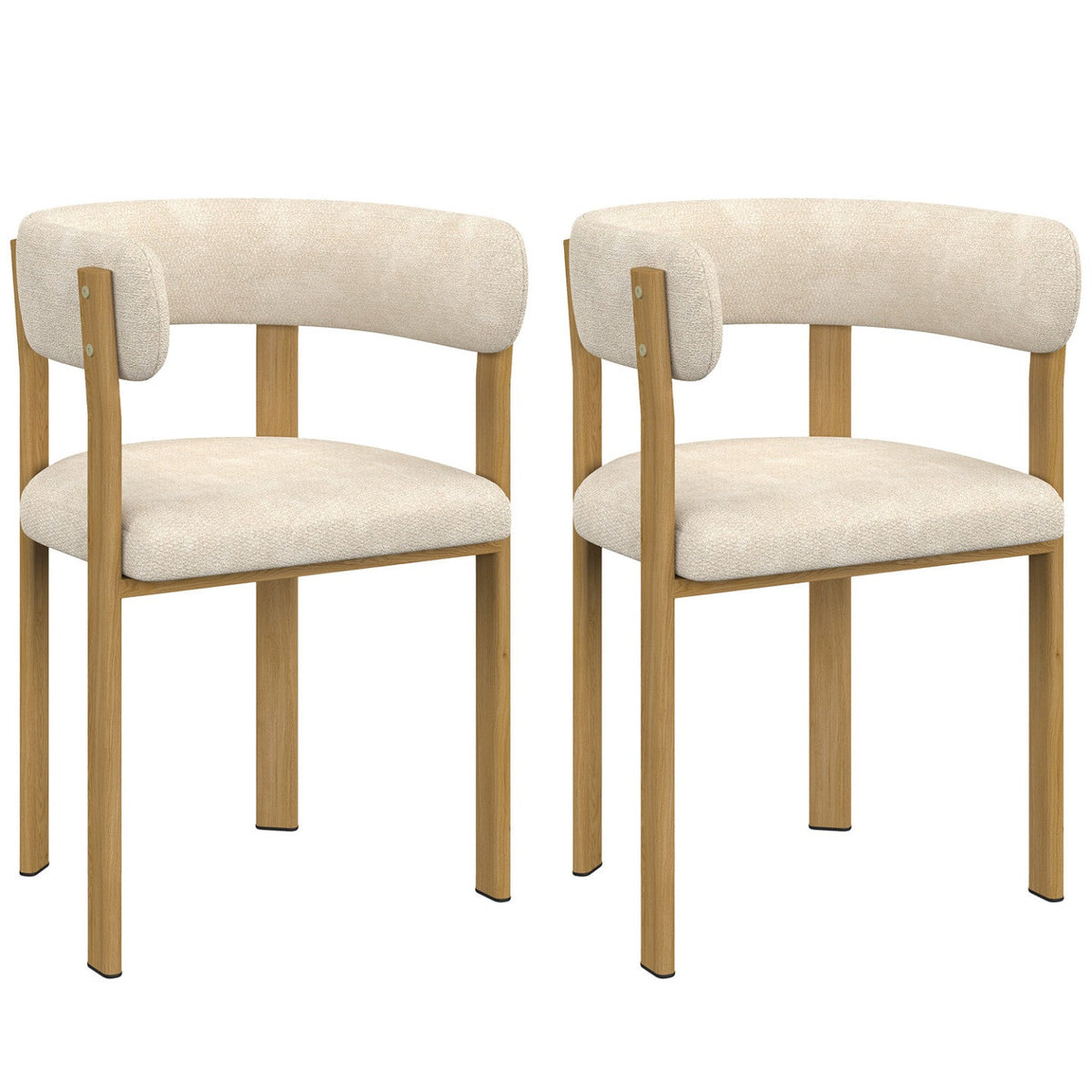 Lot de 2 chaises, fauteuils de table NELLA en tissu chenille beige pour salle à manger