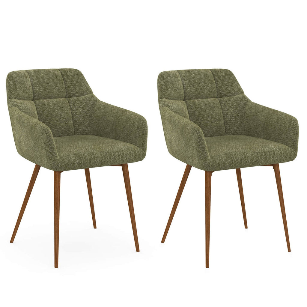 Lot de 2 chaises GINA tissu chenille vert pieds effet noyer