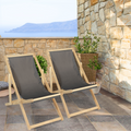 Lot de 2 chaises longues pliantes chiliennes en bois et toile gris anthracite