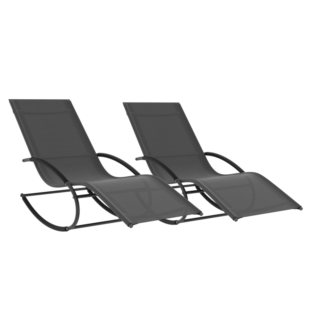 Lot de 2 chaises longues - transat de jardin à bascule MALAWI gris anthracite et toile grise