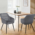 Lot de 2 chaises de salle à manger, fauteuils de table MADY en velours gris clair