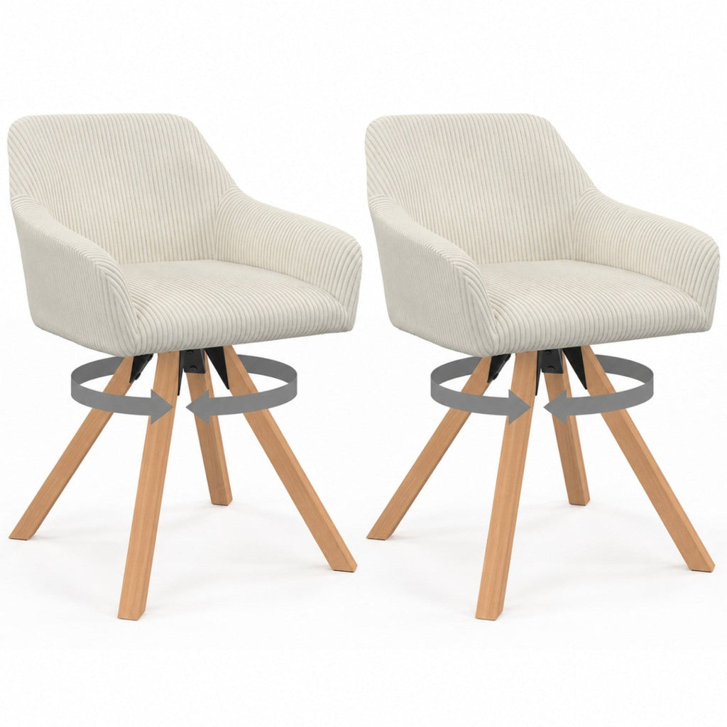 Lot de 2 chaises de salle à manger pivotantes à 360°, fauteuils de table JANY en velours côtelé beige