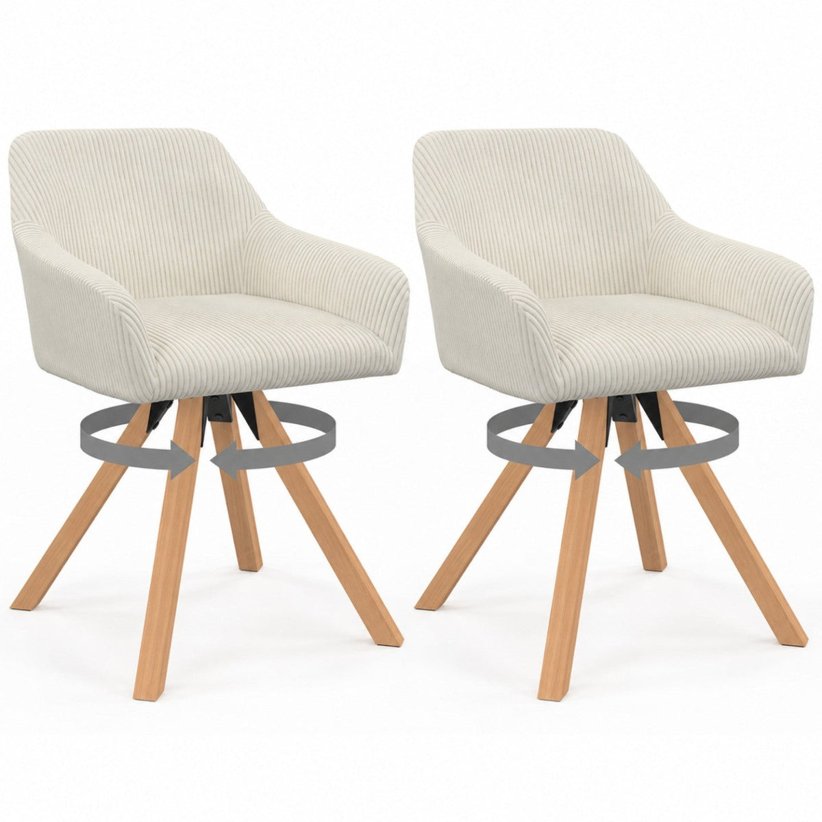 Lot de 2 chaises de salle à manger pivotantes à 360°, fauteuils de table JANY en velours côtelé beige