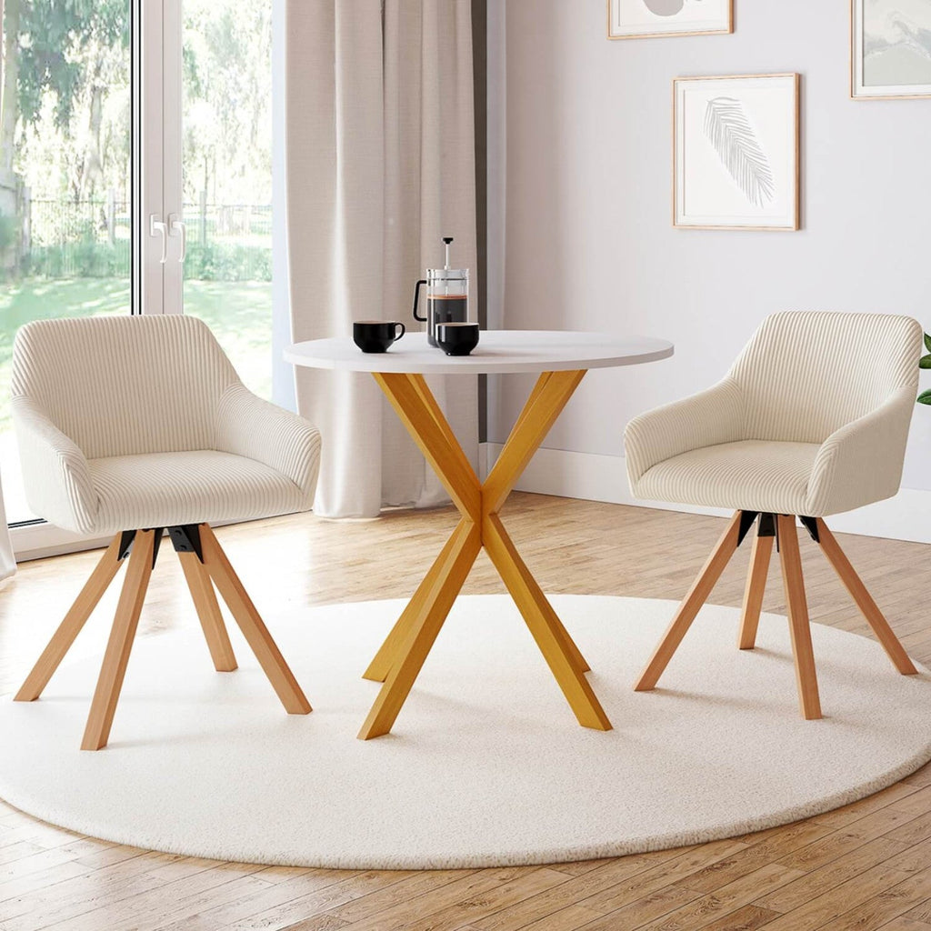 Lot de 2 chaises de salle à manger pivotantes à 360°, fauteuils de table JANY en velours côtelé beige