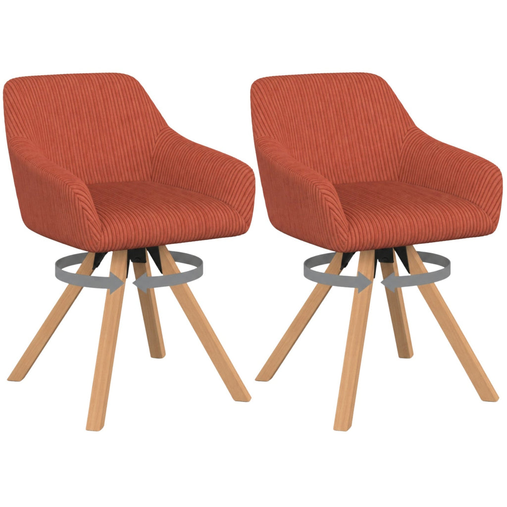 Lot de 2 chaises de salle à manger pivotantes à 360°, fauteuils de table JANY en velours côtelé terracotta