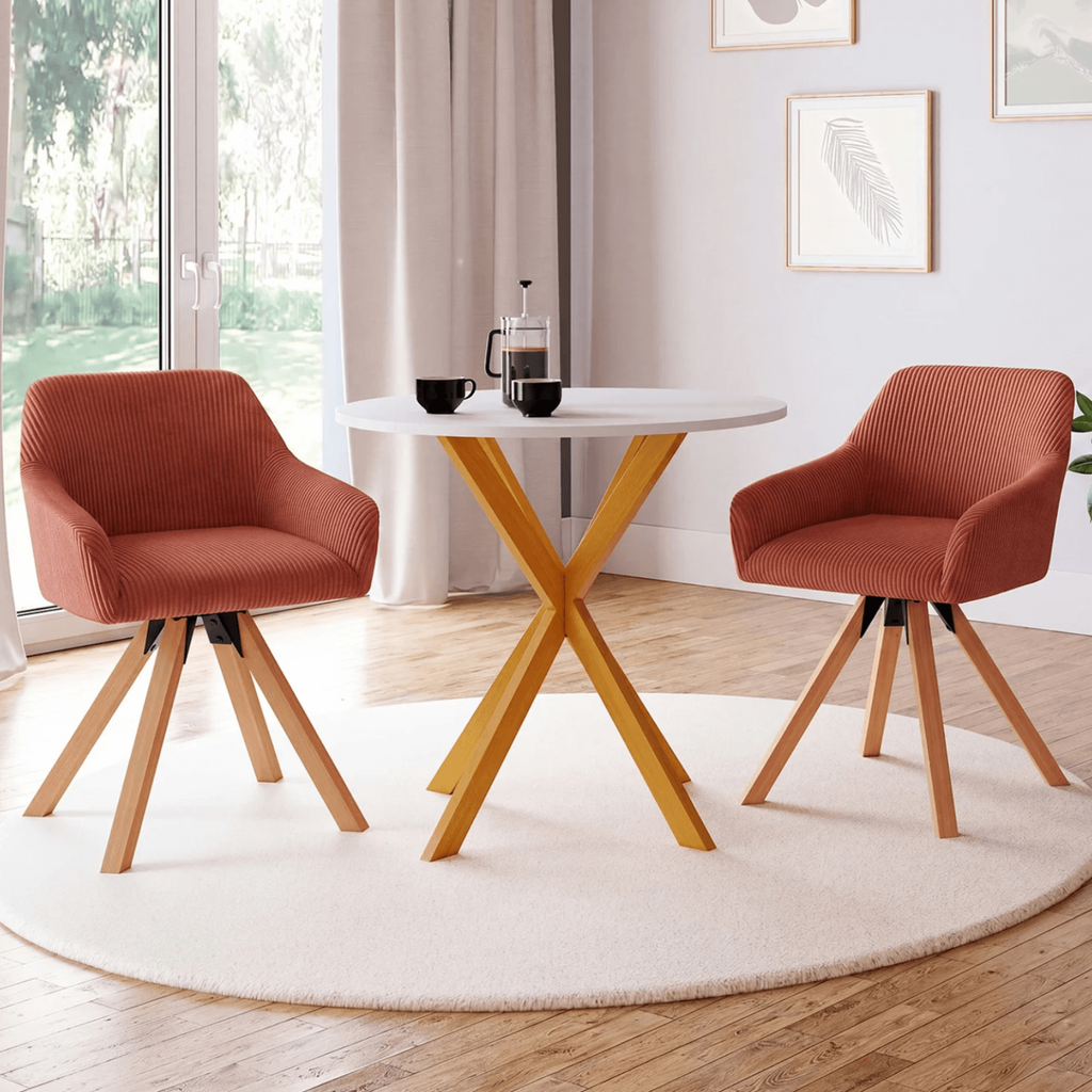 Lot de 2 chaises de salle à manger pivotantes à 360°, fauteuils de table JANY en velours côtelé terracotta