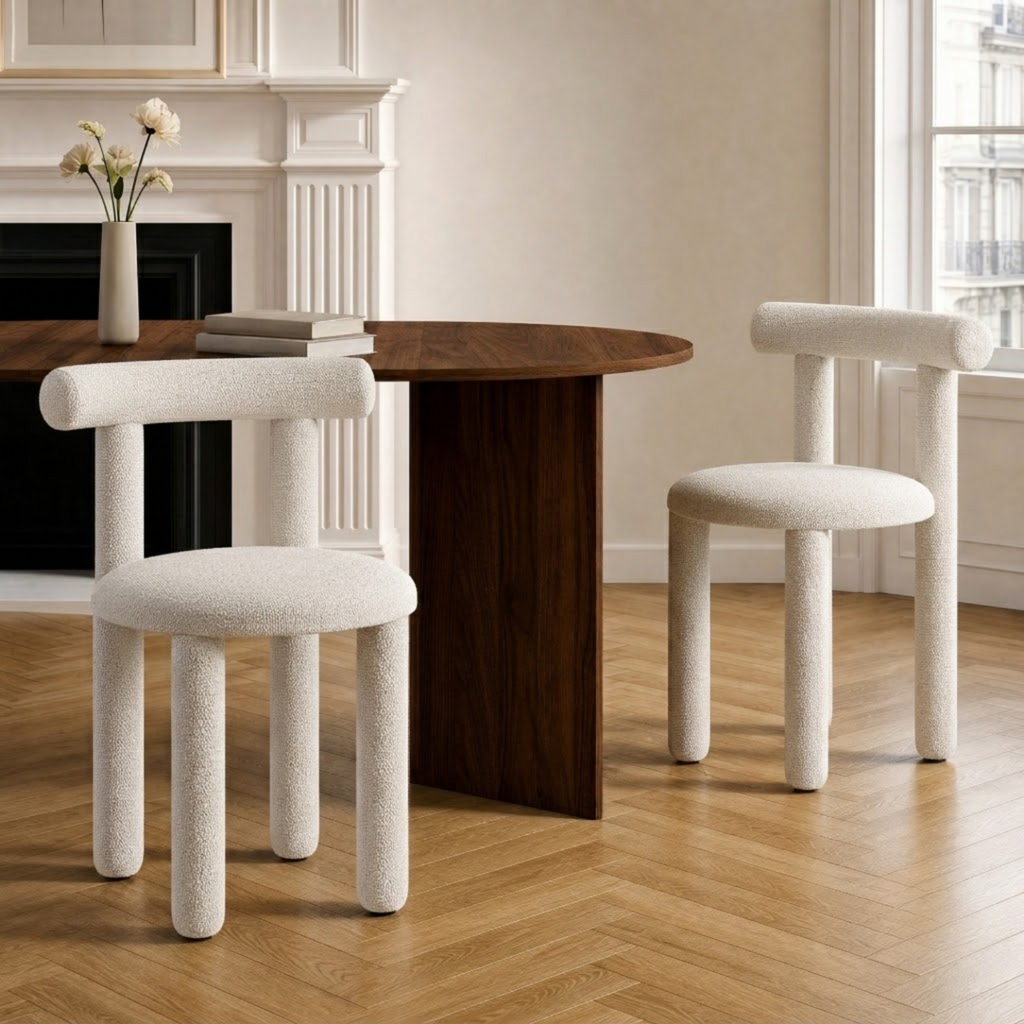 Lot de 2 chaises RIME en tissu bouclé crème