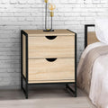 Lot de 2 tables de chevet DETROIT 2 tiroirs bois et métal noir design industriel