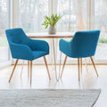 Lot de 2 chaises de salle à manger scandinaves, fauteuils de table DANIA bleu canard