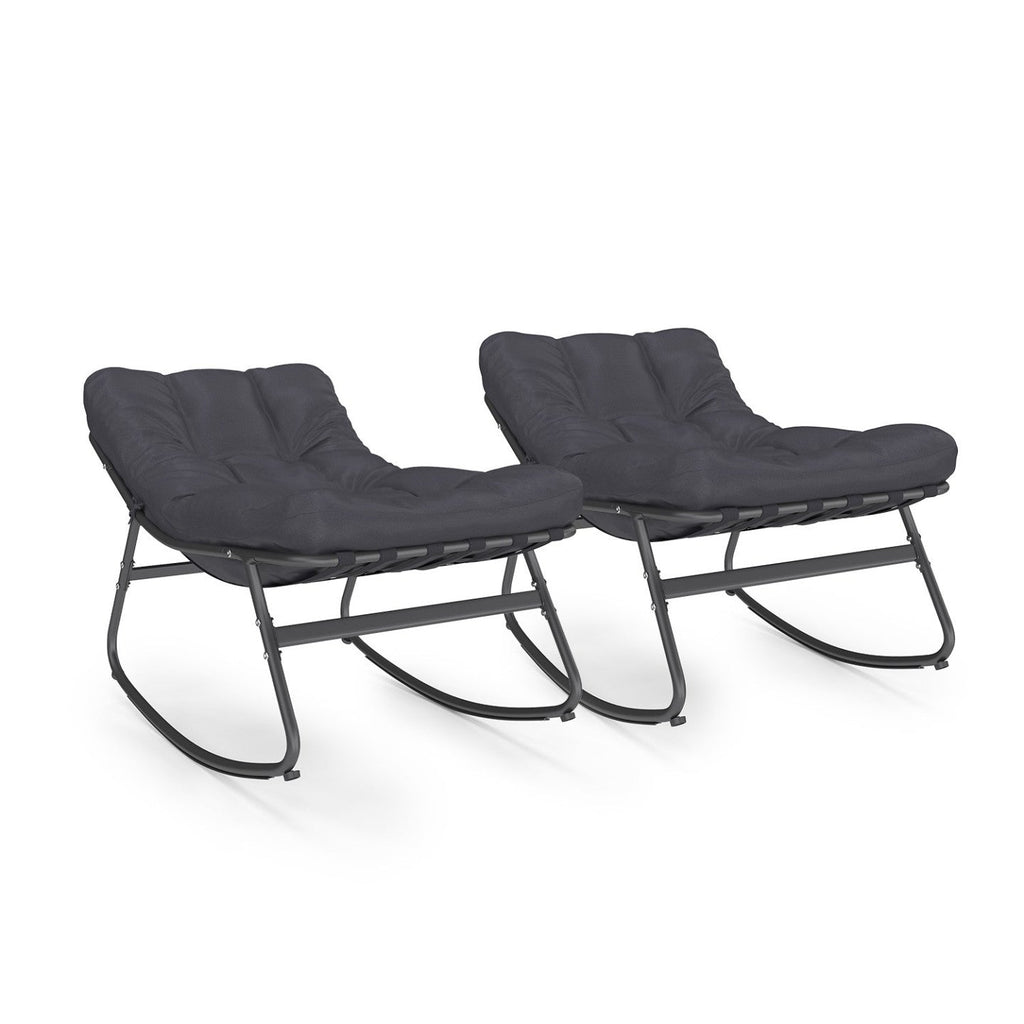 Lot de 2 fauteuils de jardin à bascule ARONA gris anthracite coussin gris