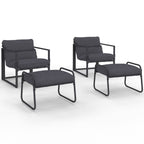 Lot de 2 fauteuils de jardin MARCO avec repose-pieds gris, coussins gris anthracite