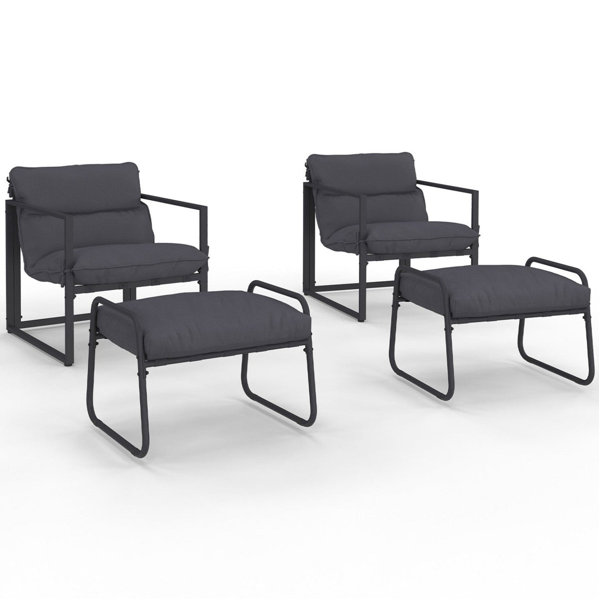 Lot de 2 fauteuils de jardin MARCO avec repose-pieds gris, coussins gris anthracite