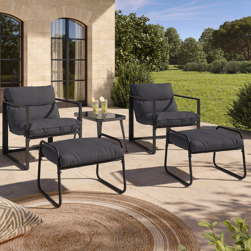 Lot de 2 fauteuils de jardin MARCO avec repose-pieds gris, coussins gris anthracite