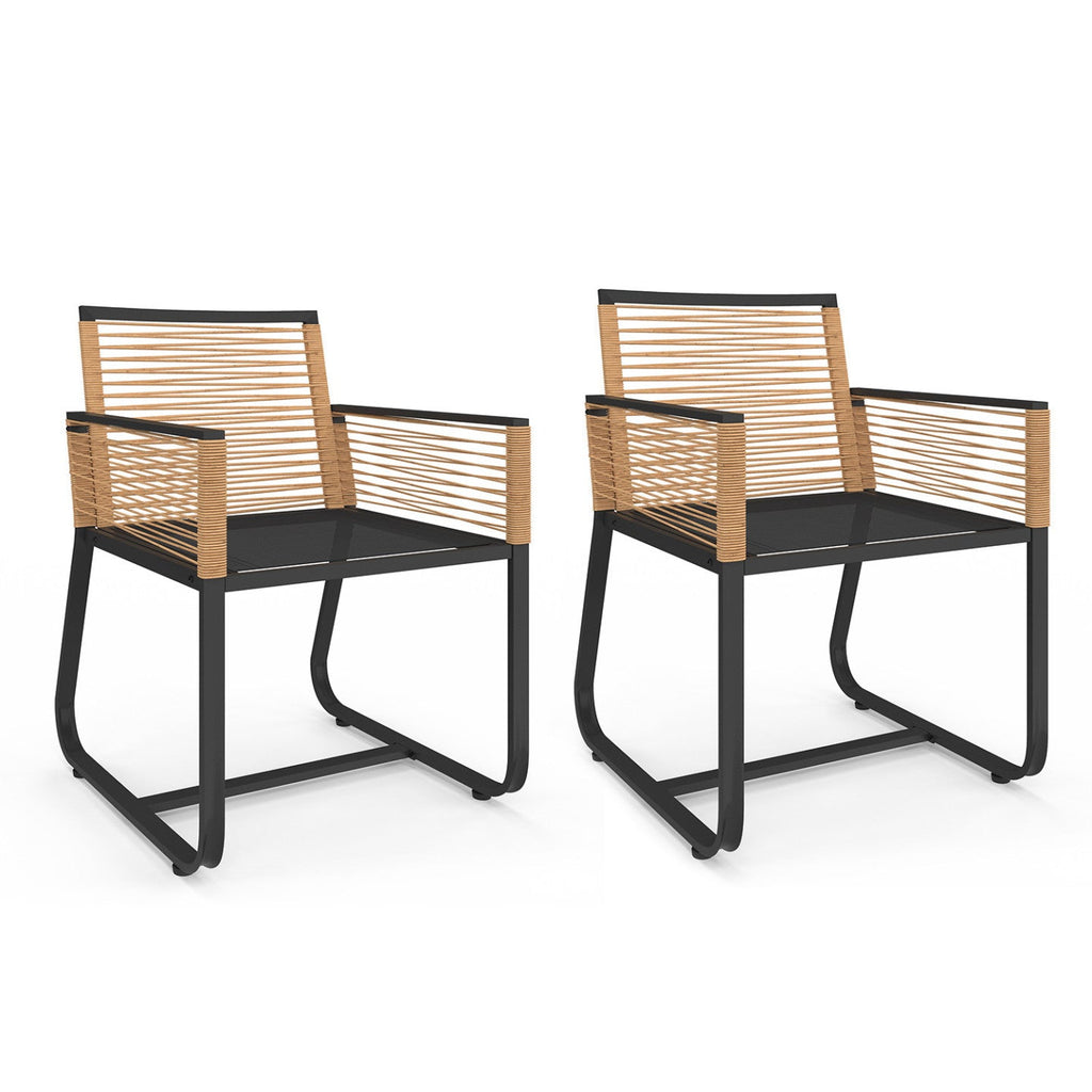 Lot de 2 fauteuils de jardin ODESSA métal noir et cordage rotin clair