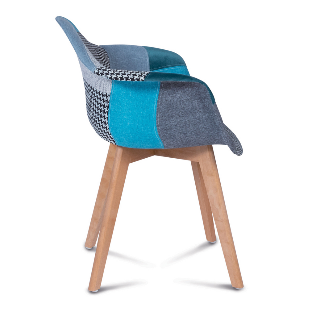 Lot de 2 chaises de salle à manger scandinaves, fauteuils de table SARA motifs patchworks bleus