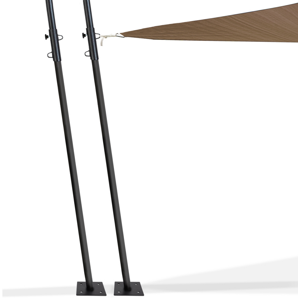 Lot de 2 mâts de fixation réglables pour voile d'ombrage H.220 cm, poteaux et bases en acier